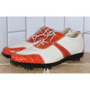 Foot Joy ( Estate Collection) White/Red color Croc Leather Golf shoes Size 8.5 M